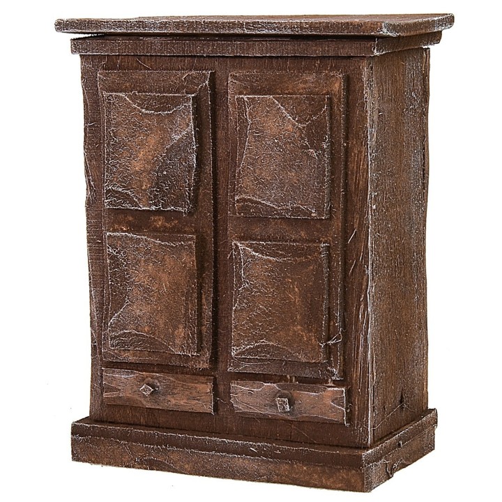 Armario de madera envejecida con puertas y cajones de