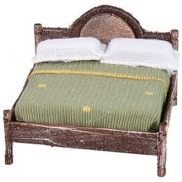 Double bed in antiqued wood with relief cm 6x7x4,5 h