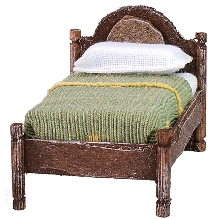 Single bed in antiqued wood with relief cm 4x7x4,5 h