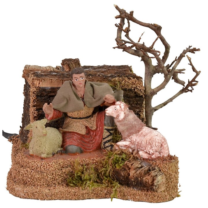 Shepherd, who caresses the sheep double movement 10 cm Oliver
