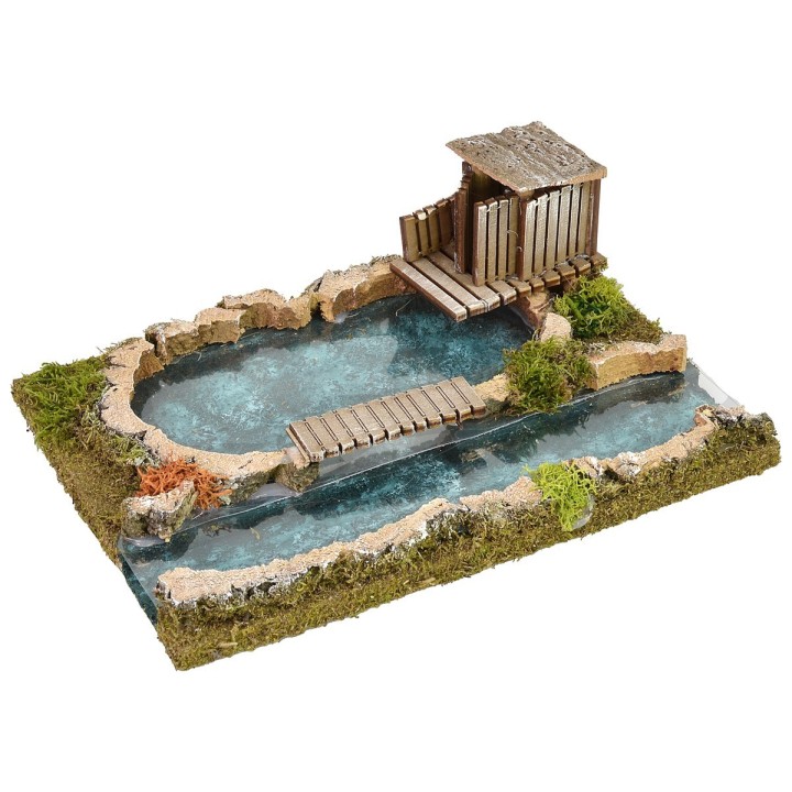 Depth effect lake with shed cm 26x18x12 h