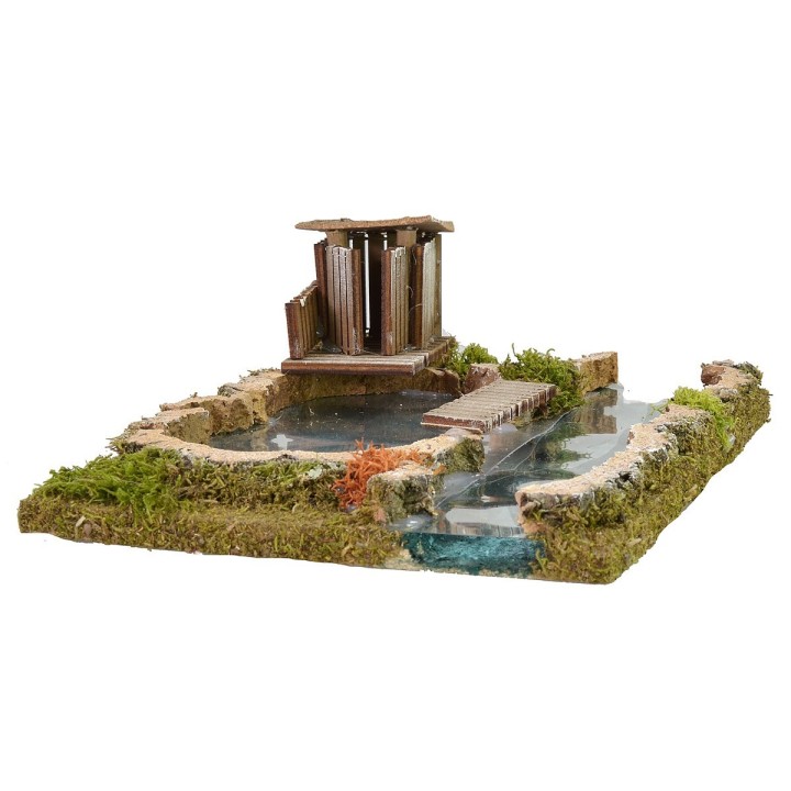 Lago efecto profundidad con cabaña cm 26x18x12 h