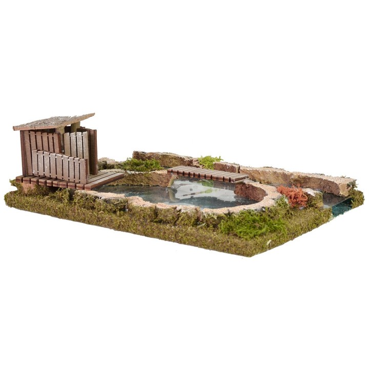 Lago efecto profundidad con cabaña cm 26x18x12 h