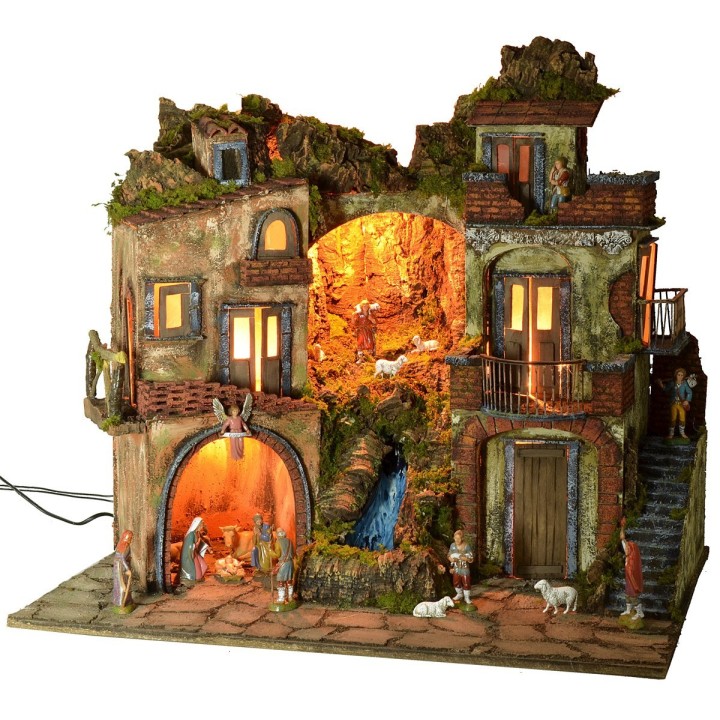 Illuminated 18th century style crib with waterfall complete