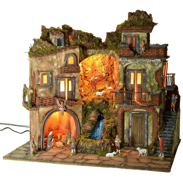 Illuminated 18th century style crib with waterfall complete