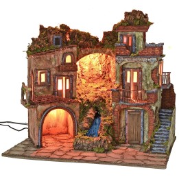 Pesebre iluminado estilo '700 con cascada cm 70x50x64 h
