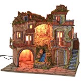 Pesebre iluminado estilo '700 con cascada cm 70x50x64 h
