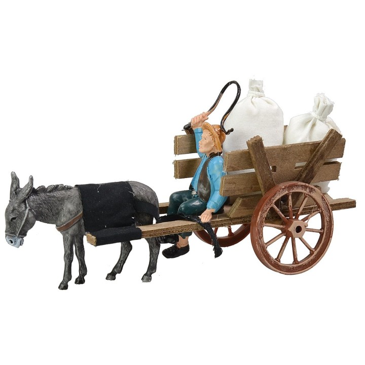 Wagon with sacks and carter cm 20x7,5x10 h