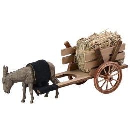 Carro con heno y burro de 20x7,5x8 cm h