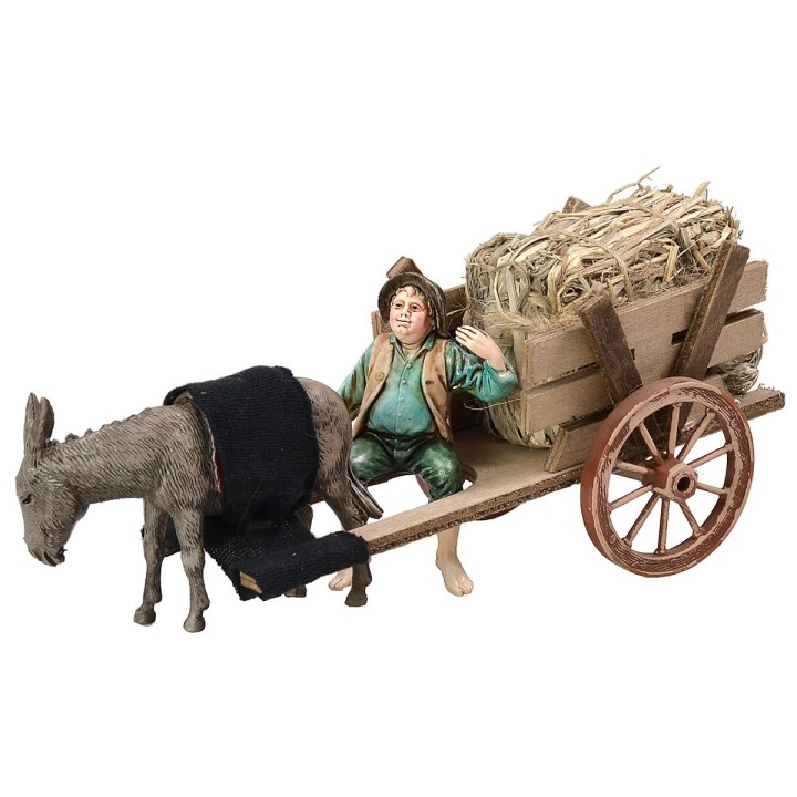 Carro con heno y burro de 20x7,5x8 cm h
