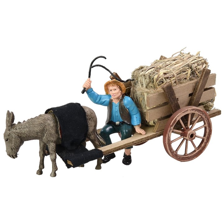 Cart with hay and donkey cm 20x7,5x8 h
