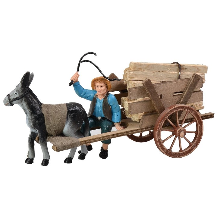 Carro con leña y burro cm 18,5x7,5x8 h
