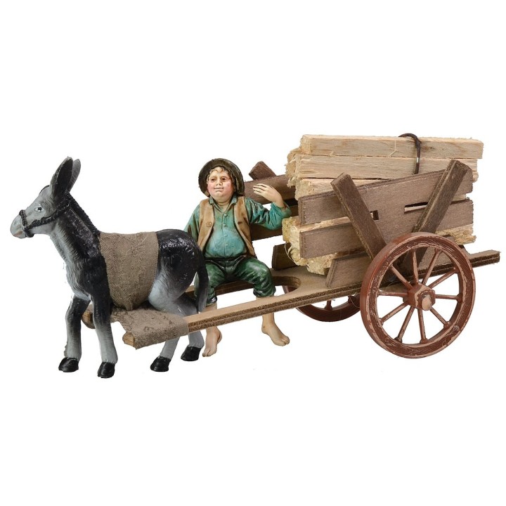 Carro con leña y burro cm 18,5x7,5x8 h