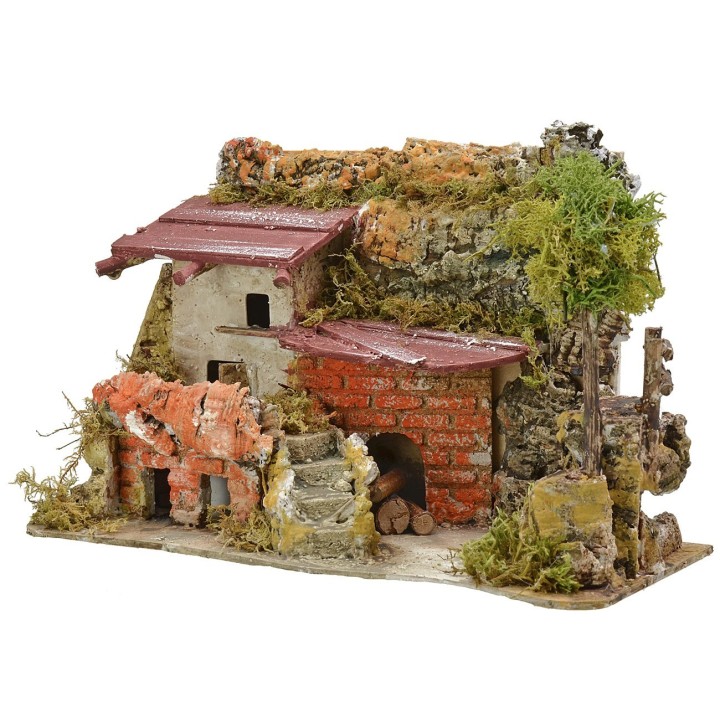Casa stuccata con rimessa legna cm 27x12x18 h.