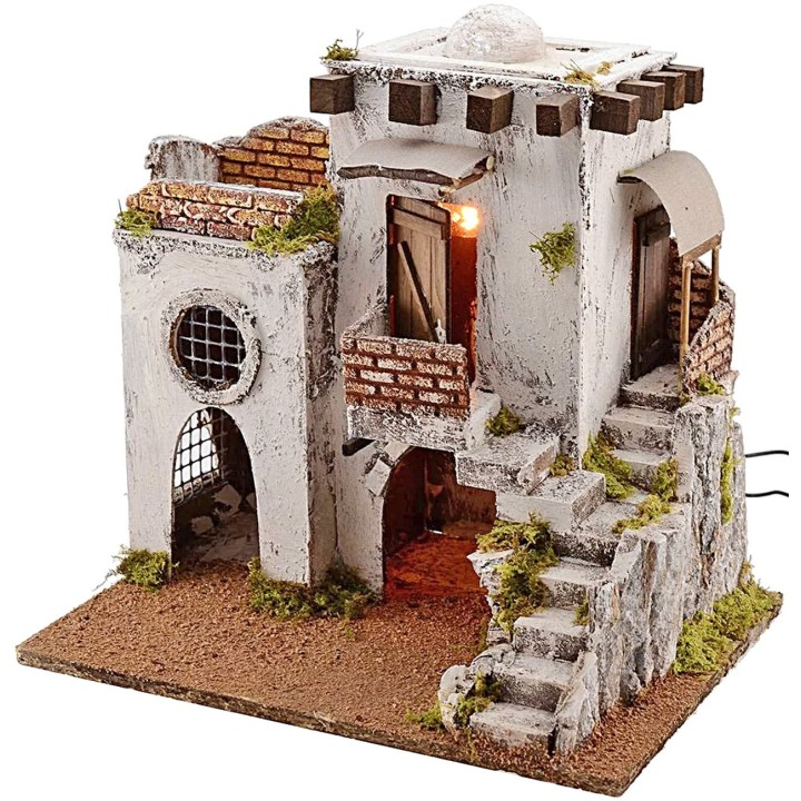 Casa Araba illuminata con scalinata cm 35x25x35 h.