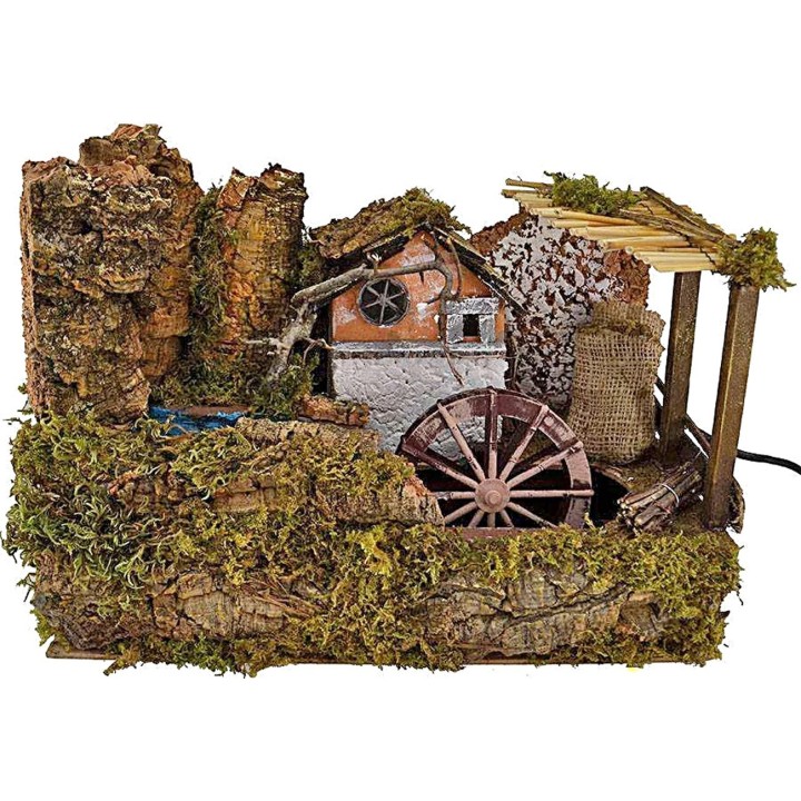 Molino de agua con arroyo para belén de 32x18x24 cm de altura.