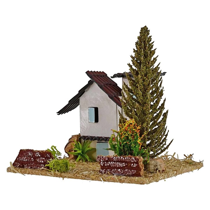 Houses for nativity scene with tree 13.5x13.5x9h cm