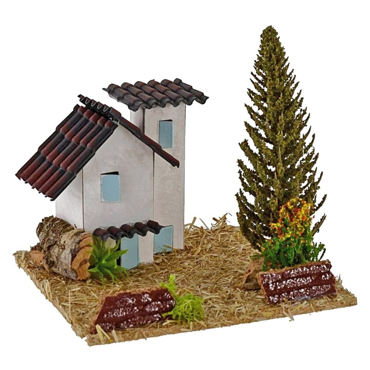 Houses for nativity scene with tree 13.5x13.5x9h cm