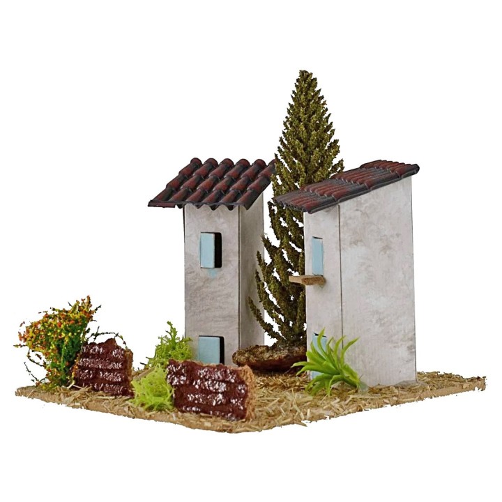 Houses for nativity scene with tree 13x13x9h cm
