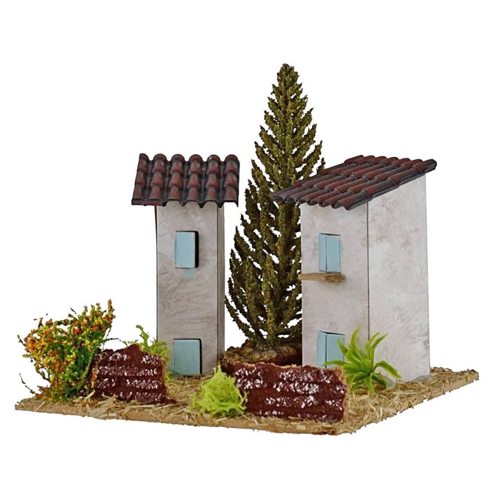 Houses for nativity scene with tree 13x13x9h cm