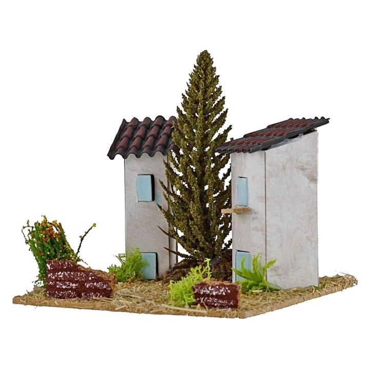 Casas para belén con árbol de 13x13x9 cm de altura