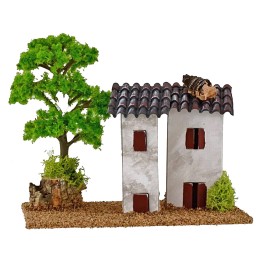 Casitas para belén con árbol de 15x8x9 cm h