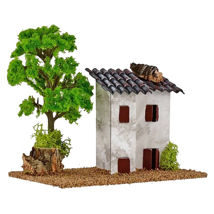 Casitas para belén con árbol de 15x8x9 cm h