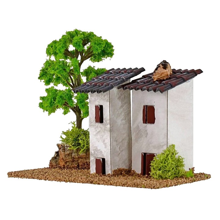 Casitas para belén con árbol de 15x8x9 cm h