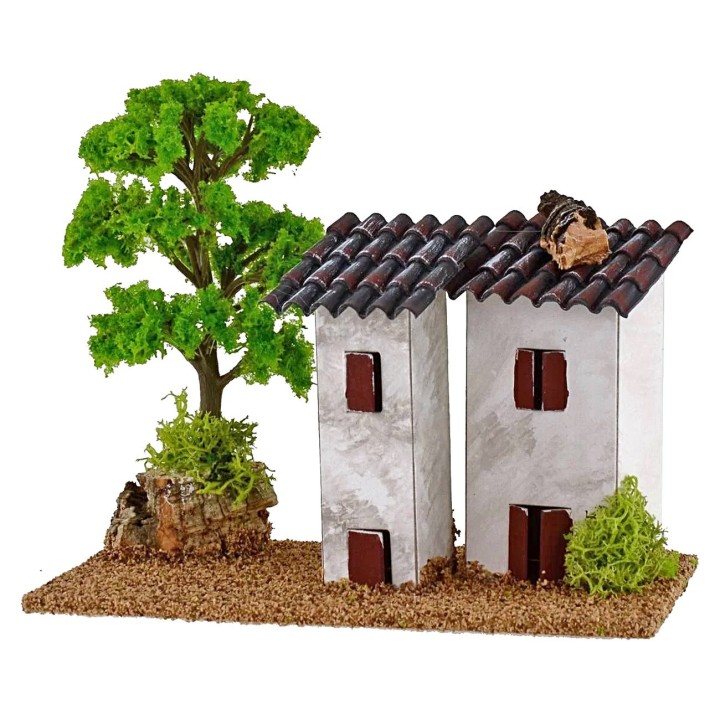 Casitas para belén con árbol de 15x8x9 cm h