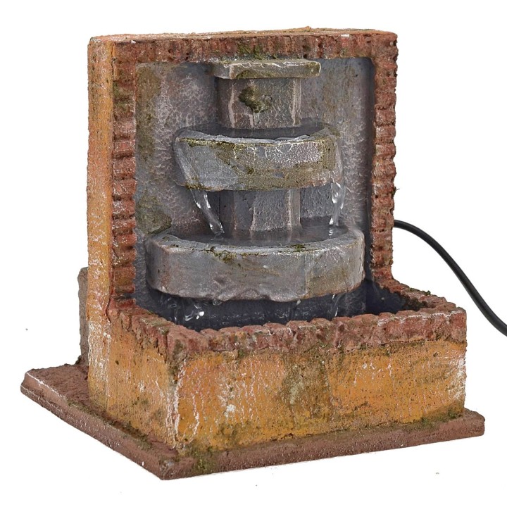 Fontana su due livelli funzionante per presepe cm 14,5x14,5x16