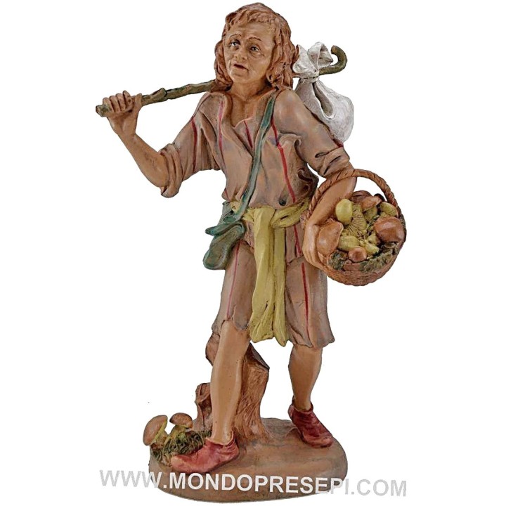 Shepherd with basket of mushrooms 30 cm Lux Euro