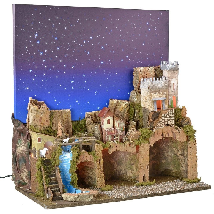 Presepe illuminato con cielo stellato a fibre ottiche cm