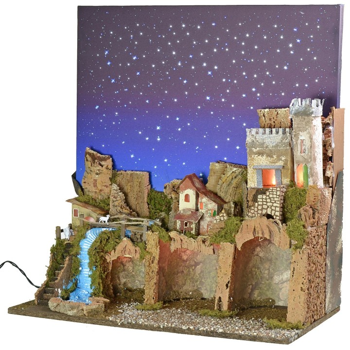 Presepe illuminato con cielo stellato a fibre ottiche cm