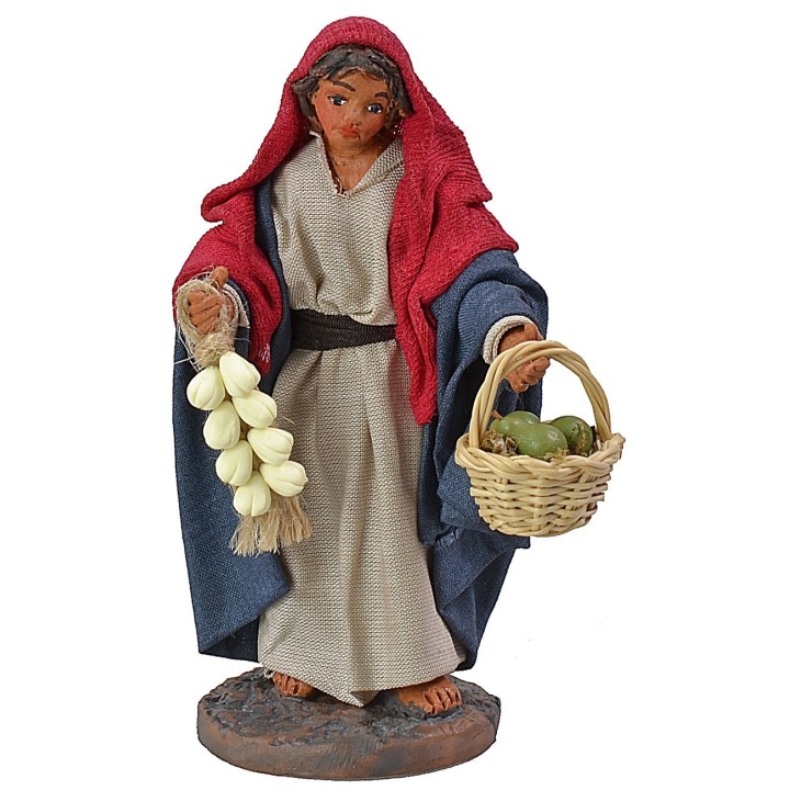 Woman with basket and garlic 12 cm