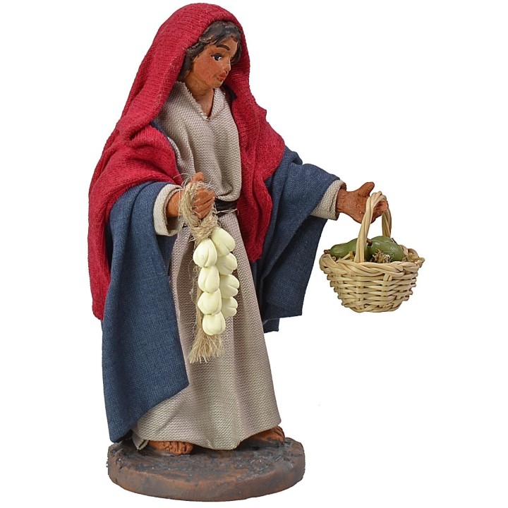 Mujer con cesta y ajo 12 cm