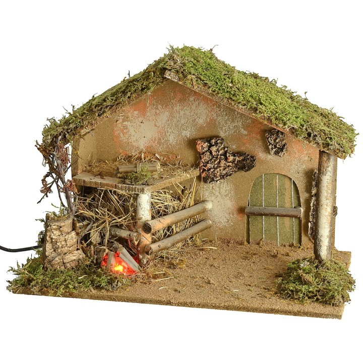 Cabaña con fuego funcional de 42x24x28 cm h