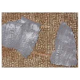 Panel de corcho coloreado con piedras pequeñas y yeso de