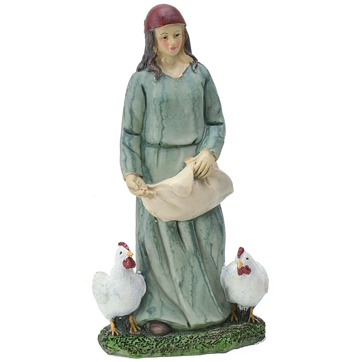 Peasant woman with hens of resin 20 cm