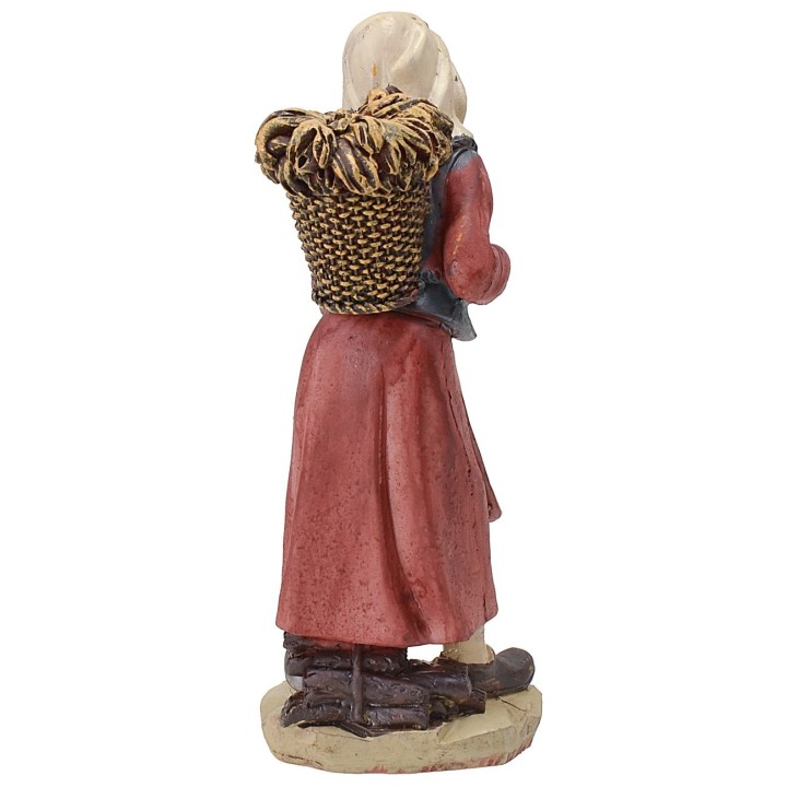 Peasant woman with shoulder pannier in resin 20 cm