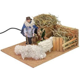 Shepherd 12 cm at the sheepfold in motion 19x23x13 h