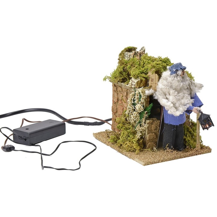Pastore 12 cm in movimento con lanterna illuminata cm 10x14x13 h