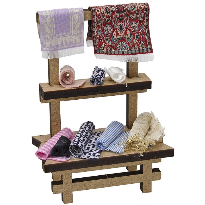 Stand with fabrics and carpets