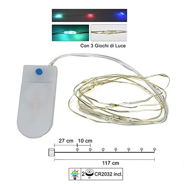 10 multicolored micro leds with plays of light and batteries