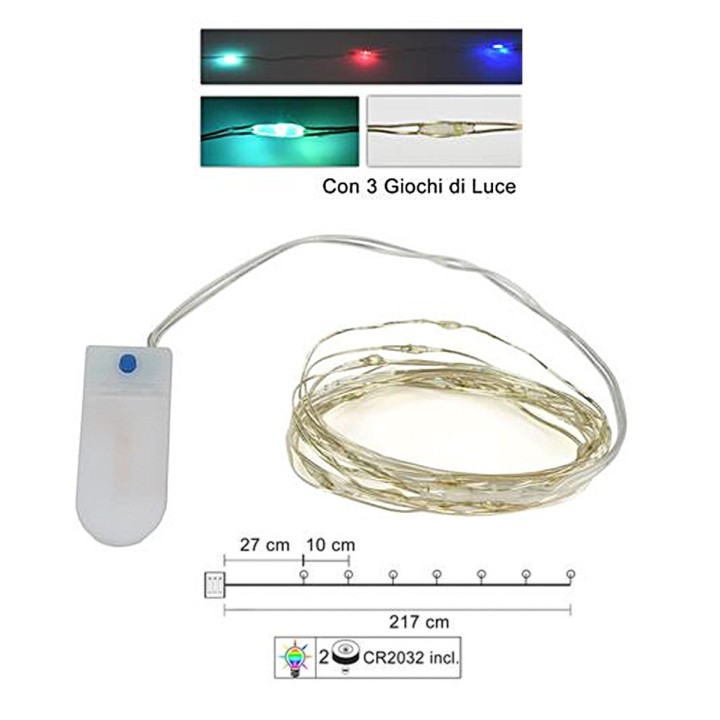 20 micro LED multicolores con juegos de luces y pilas incluidas