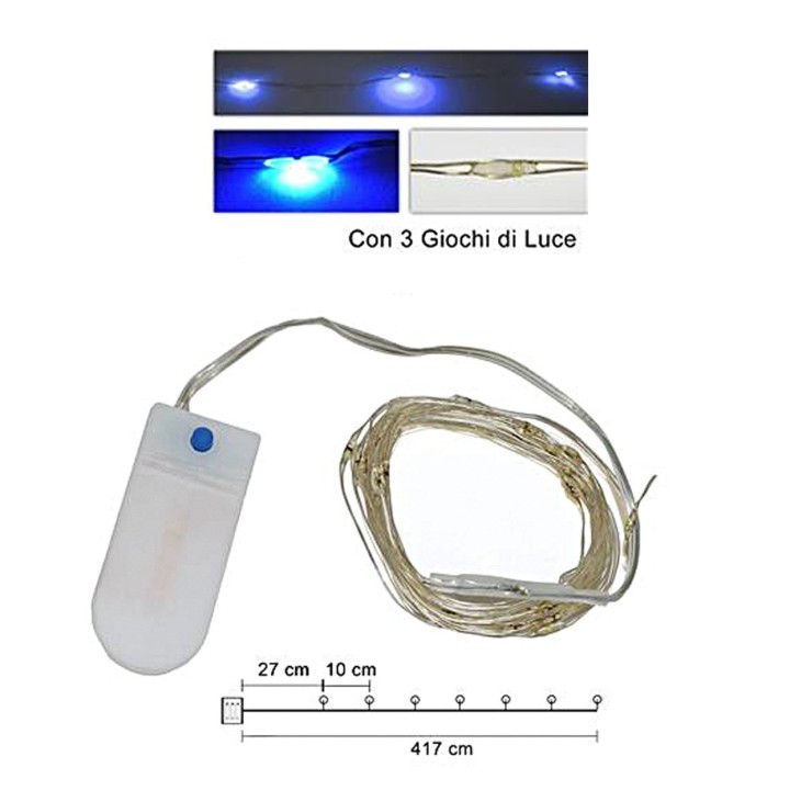 40 Micro led blu con giochi di luce e pile incluse