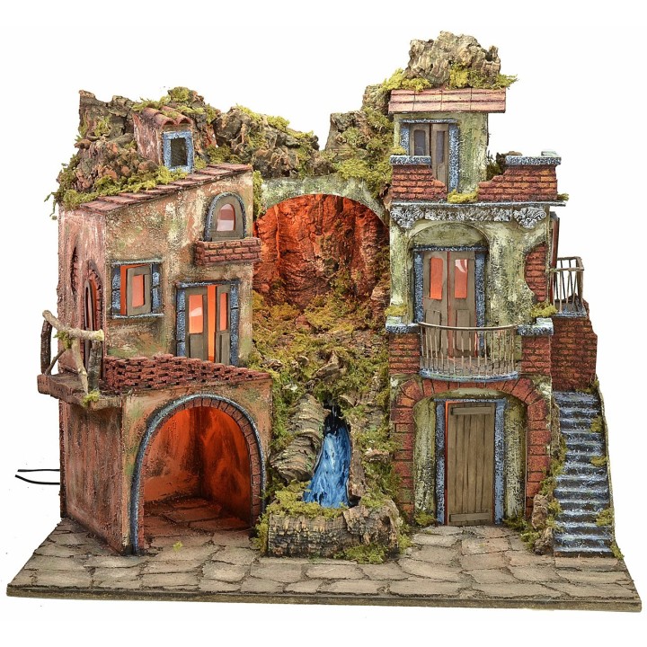 Illuminated 18th century crib with waterfall cm 70x50x64 h