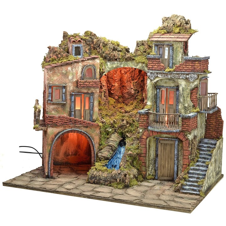 Illuminated 18th century crib with waterfall cm 70x50x64 h
