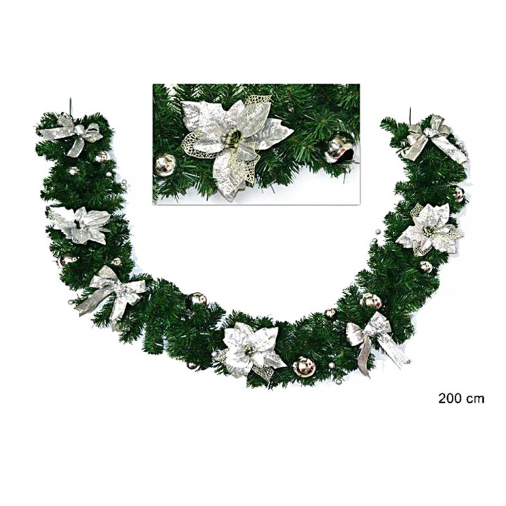 Garland 2 mt decorated silver