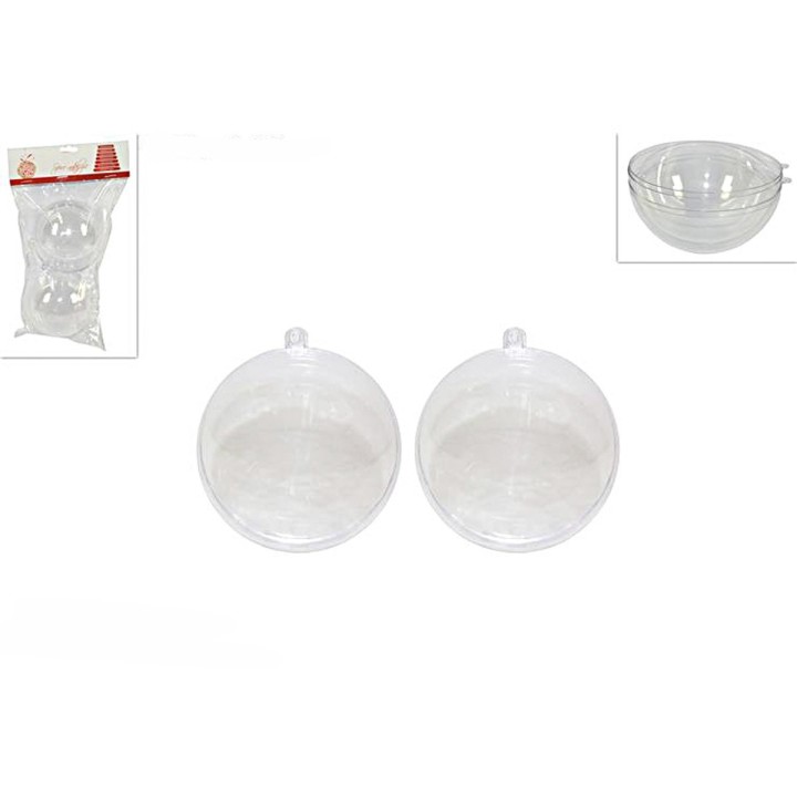 Set 2 sfere natalizie trasparenti e apribili ø 8 cm