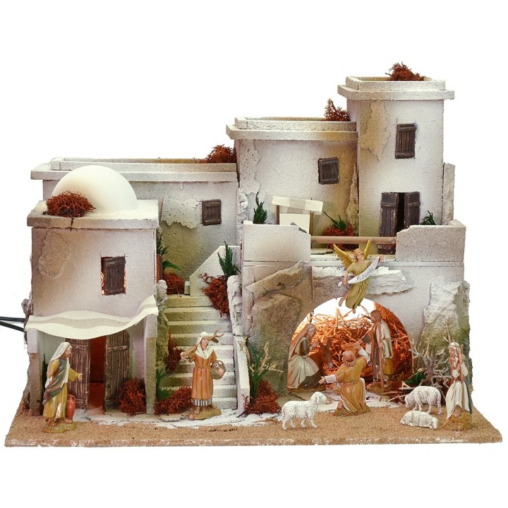 Belén en estilo árabe con tienda completo de luces y estatuas